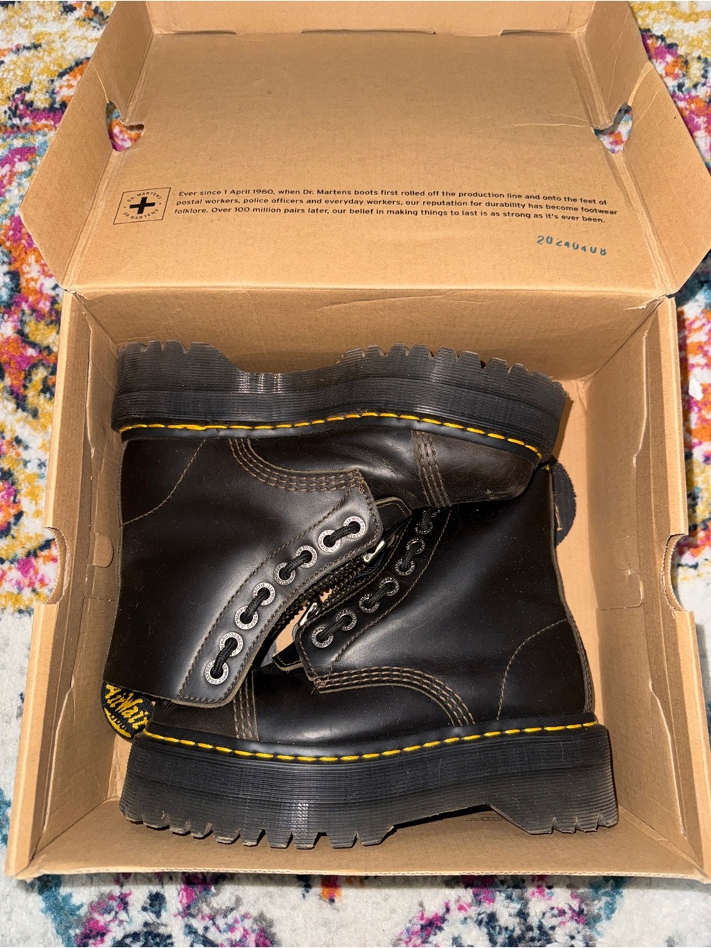 Dr. Martens Sinclair Dark Taupe Boots with Yellow Stitching
